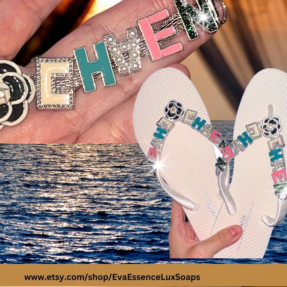 Jeweled Flip Flops, Bling Shoes, Rhinestone/Crystal Sandals, Bling Shoes Sz 6 - Picture 4 of 16